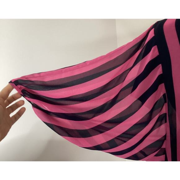 Vintage Sans Souci Sheer Stripe Blouse Button Front Batwing Dolman Sleeves Small - Picture 2 of 13